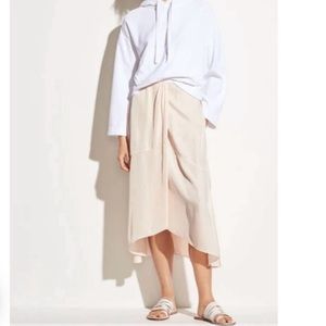 VINCE Twist Drape Japanese Satin Midi Skirt Oat Blush 6